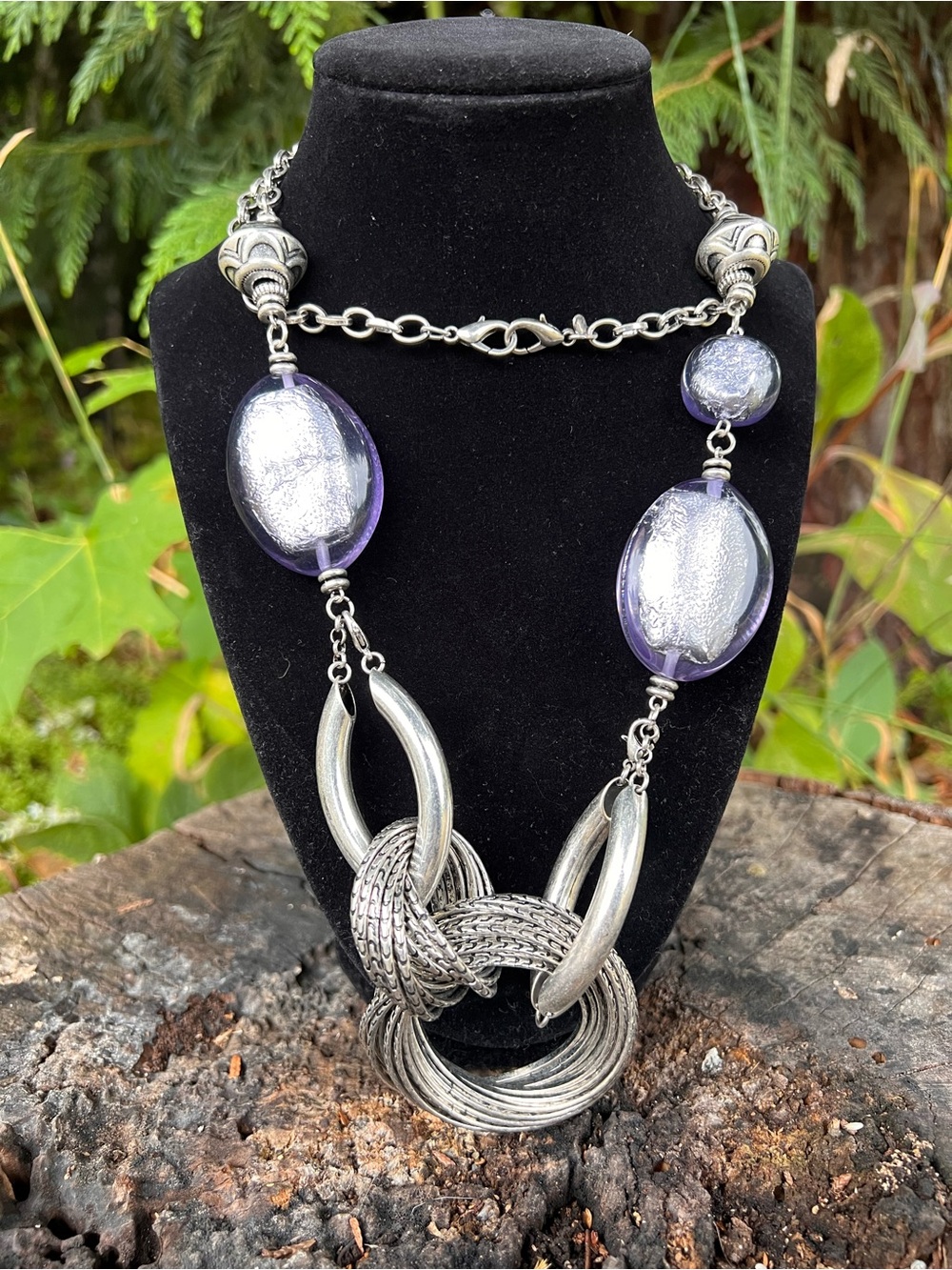 Premier Designs Silver-Tone Knot Necklace with Purple Glass Accents